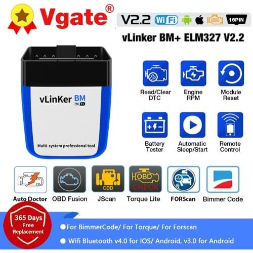 Vgate vLinker BM+ ELM327 V2.2 For BMW Scanner Bluetooth 4.0 wifi OBD 2 OBD2 Car Diagnostic tool ELM 327 Auto Tool For Bimmercode