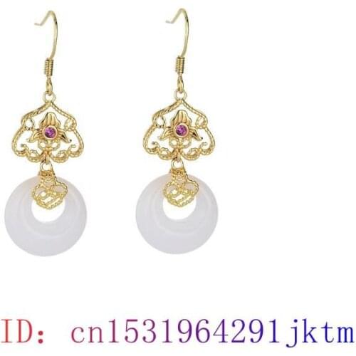 White Jade Doughnut Earrings Gemstone Fashion Natural Crystal 925 Silver Zircon Women Agate Gifts Jewelry Chalcedony Amulet