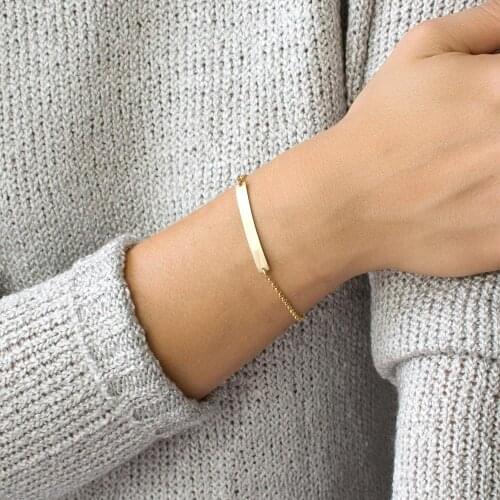 18CM Custom Lettering 316L Stainless Steel Stripe Shaped Bracelets Fashion Design Bracelet Jewelry for Women Gifts High Quality