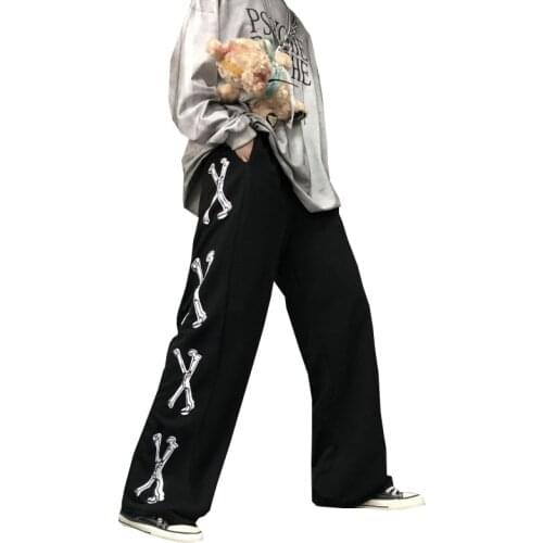 Japanese and Korean streetwear mens black Harajuku pants wide leg pants hip-hop stretch waist loose sports casual gray