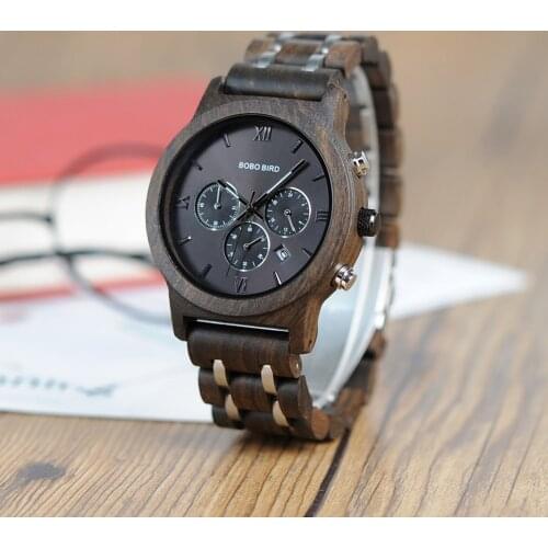 Часы мужские BOBO BIRD Men Watches Chronograph Fashion Wristwatch Military Metal Wooden Bracelet Luxury Clock Christmas Gift Box
