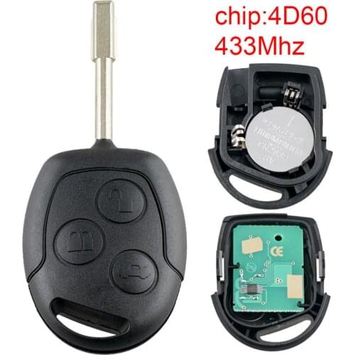 433Mhz 3 Buttons Car Remote Key Case with 4D60 Chip and FO21 Blade Replacement Fit for Ford Fusion Focus Mondeo Fiesta Galaxy
