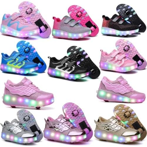 Two Wheels Luminous Sneakers Led Light Roller Skate Shoes for Children Kids Led Shoes Boys Girls Shoes Light Up With wheels Shoe