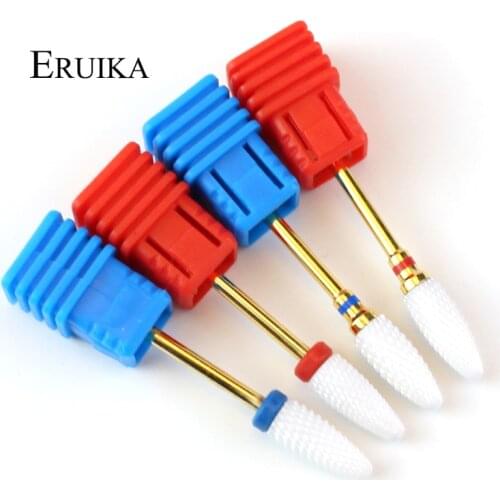 ERUIKA 1pc Ceramic Nail Drill Bit Gold Shank Milling Cutter Bur Electric Manicure Machine Accessories Bits Nail Art Tools