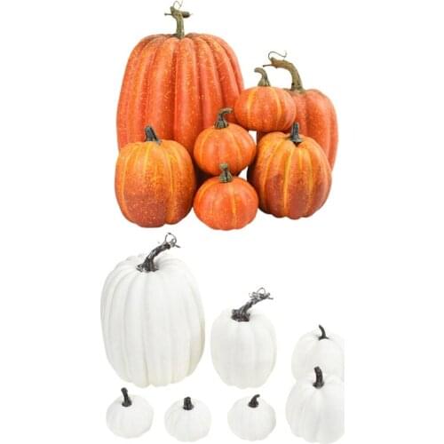 7pcs Artificial Pumpkins Assorted Fake Simulation Pumpkin for Halloween Thanksgiving Party Home Decoration