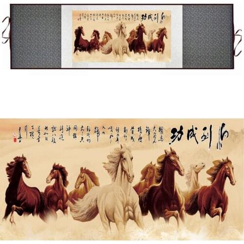 Horse silk painting Traditional Chinese art painting Horse art painting Silk scroll art painting Horse picture