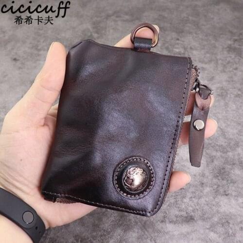 Coin Purse for Men Vintage Mini Wallet Original Leather Change Pouch Household Portable Keys Card Storage Bag Zipper Card Holder
