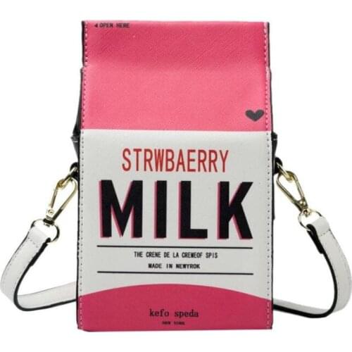 Cute Strawberry Milk Box Shoulder Crossbody Bag 2021 Fashion Women Purses and Handbags Cartoon Design Casual Clutch for Girls