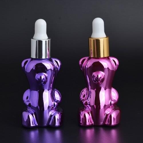 MUB - 12ML Bear Shaped Mini Cute Portable Glass Oil Perfume Bottle With Drop&Empty Perfume Case Bottles With Colorful