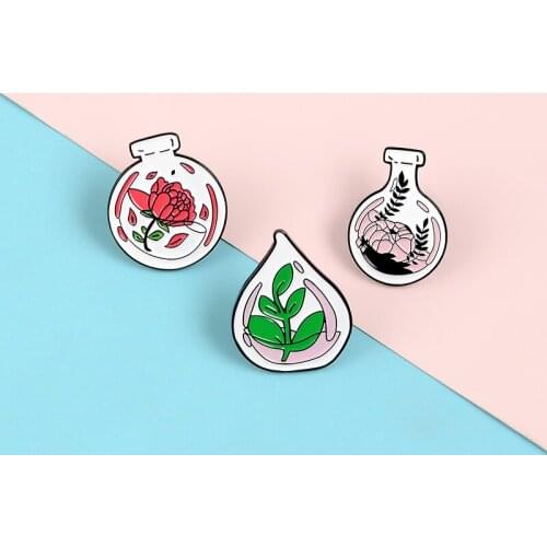 Cartoon Fun Color Vase Glass Bottle Flower Leaf Tree Enamel Brooch Alloy Badge Denim Clothes Bag Pin Cute Sweet Jewelry For Kid