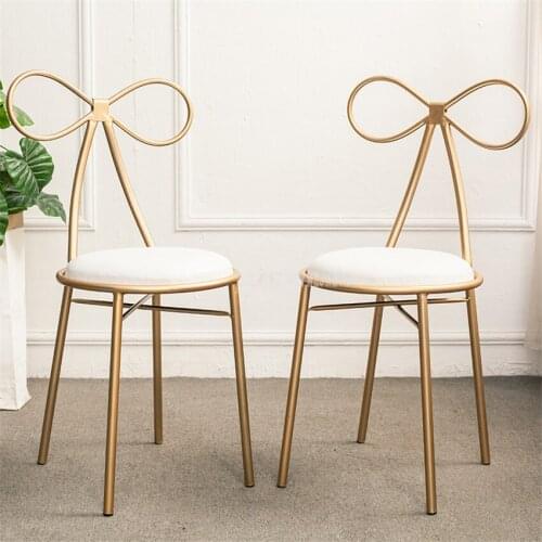 American Country Modern Design Gold Color Iron Metal Dining Chair Butterfly Backrest Leisure Dressing Chair Soft Seat Cushion