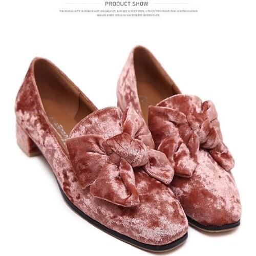 NEW Lady Version Small Square Bow Velvet Low Sneaker Woman Sample Thick Wild Shoes