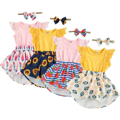 New Baby Girls Romper Dress Leopard/Flowers/Pattern Print Ruffles Fly Sleeve Jumpsuits Headband Set