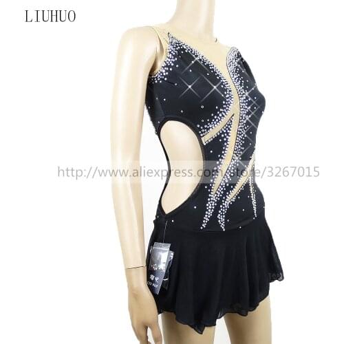 The New Womens Pole Dancing Costume Black high elastic fabric gauze Sexy Shiny rhinestone Sleeveless