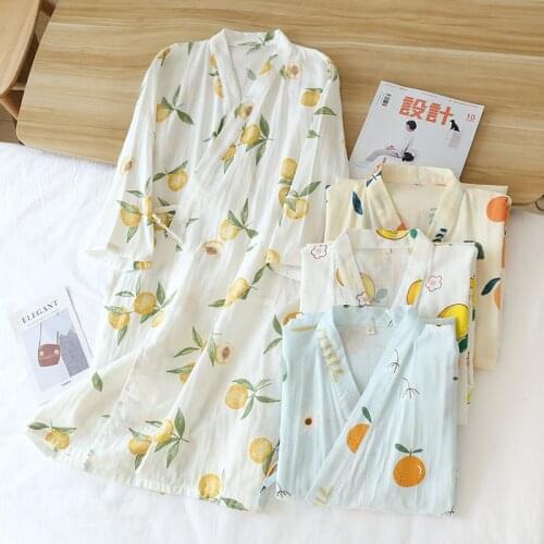 New Japanese Kimono Spring Summer Ladies Robe 100% Cotton Gauze Long-sleeved Nightgown Plus Size Bathrobe Soft Sweat Steaming