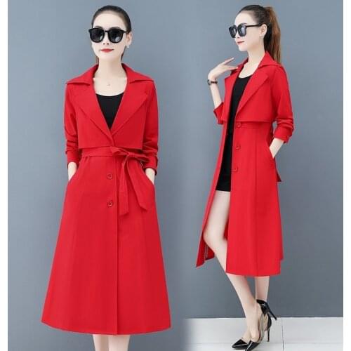 Autumn Womens Trench Coat 2021 New Solid Thin Double Breasted Long Outerwear Slim Plus Size 4XL Windbreaker Female Basic Coats