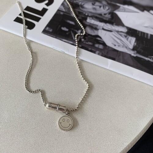 Miuoxion Wholesale Retro Smiley Face Capsule Necklace Simple Personality Jewelry Fashion For Women Feature Nmour Charm Gift