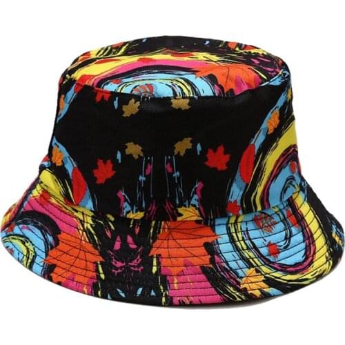 Floral Leaves Graffiti 3D Print Bucket Hat Reversible Sunscreen Fisherman Cap