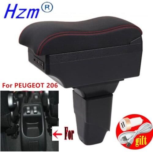 For PEUGEOT 206 Armrest Interior Parts 207 Car Armrest box Retrofit parts Storage box car accessories Interior with USB LED