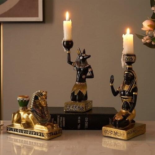 Resin Candlestick Ancient Egyptian Goddess Sphinx Anubis Candle Holder Retro Desktop Ornaments Home Decoration Crafts Gift