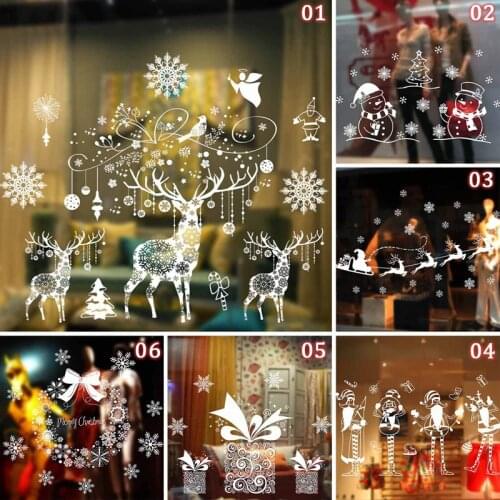 Merry Christmas Wall Windom Stickers Santa Claus Deer Xmas Snowflake Wall Window Stickers Ornaments Navidad 2021 New Year Decor
