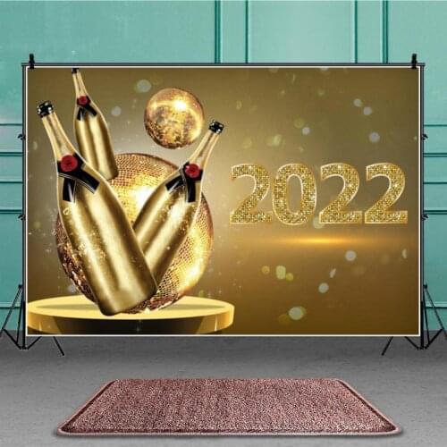 Champagne Golden 2022 Happy New Year Earth Backdrop Festival Family Party Decoration Photography Background Photo Vinyl Banner