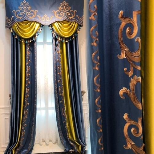 European-Style Chenille Embroidered Fabric Curtain Living Room Bedroom Applique Embroidered Window Curtain Finished Product