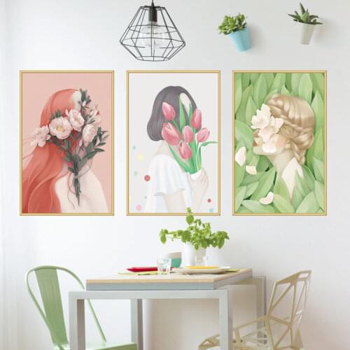 Nordic Beautiful Girl Photo Frame Home Decor Posters Mural Wall Stickers Print For Bedroom DIY Decor Waterproof Murals Wallpaper