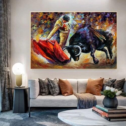 Modern Matador Bull Fight Art Canvas Painting Abstract Animal Posters and Prints Wall Art Picture for Living Room Decor Unframed