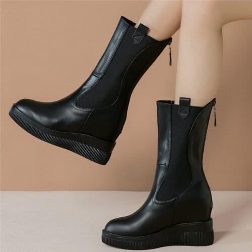 High Top Platform Pumps Shoes Women Genuine Leather High Heel Ridding Boots Female Round Toe Fashion Sneakers Casual Shoes 2020