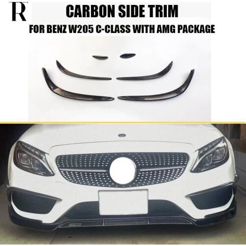 Carbon Fiber Front Bumper Side Canards Splitter Spoiler for Benz W205 Coupe & Sedan C180 C200 C300 C43 With AMG Package 15 - 18