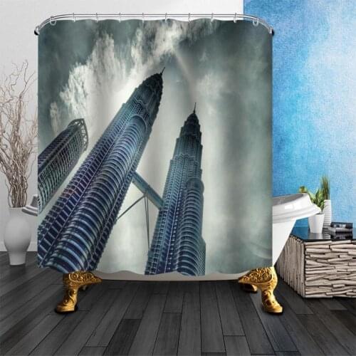 Custom Petronas Twin Towers Shower Curtain Modern Style Set Hook Natural Landscape Home Decoration Bathroom Curtain Frabic Print