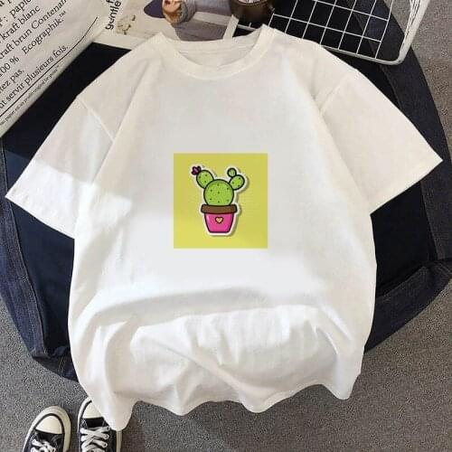 Fashion Cartoon Cactus T Shirt Women Lovely Print Short Sleeved O-neck T-shirt Ullzang Tshirt Harajuku Tops Girl T-shirt