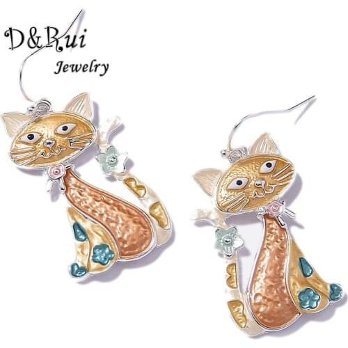 Original Design Silver Color Drop Earring Cute Trendy Enamel Cat Animal 2020 Newest Dangle Earrings for Women Gift Cheap Girls