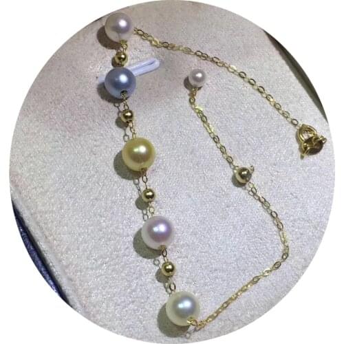 MADALENA SARARA 7-8mm Saltwater Pearl Women Bracelet Southsea Akoya Pearl Spaced AU750 ChainBracelet