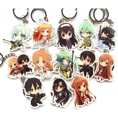 13pcs/set Anime Keychain Sword Art Online Pendants Kirigaya Kazuto Sachi Asuna Doublesdie Print SAO Cartoon Characters Keychain