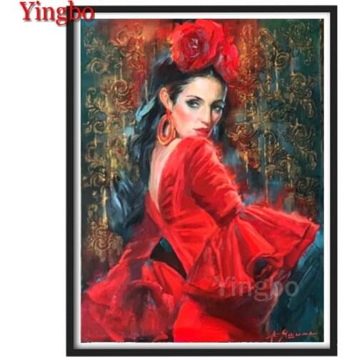 5d Diy Diamond Mosaic Embroidery Red skirt woman dance Diamond Painting Full Round Drill Home Decoration Bedroom Home Decor
