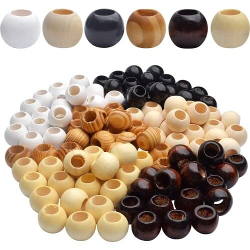 120pcs 20mm Round Ball Wooden Beads Large Hole Wooden Craft Beads Loose Spacer Beads for DIY Jewelry Making, Hole10mm, 6 Colors