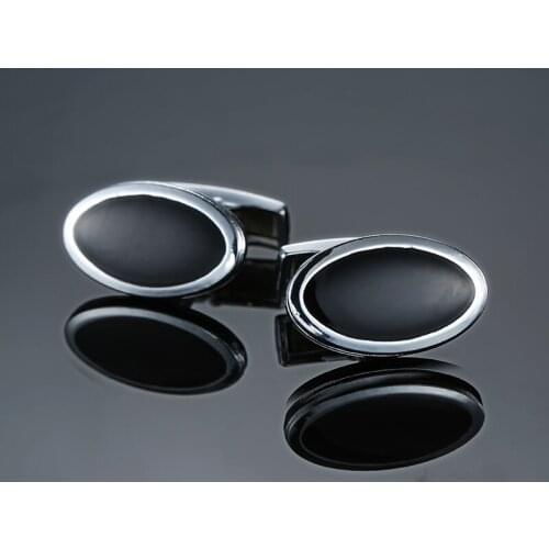 C-MAN Fashion mens shirts Cufflinks black ellipse Cufflinks French business suit shirt accessories