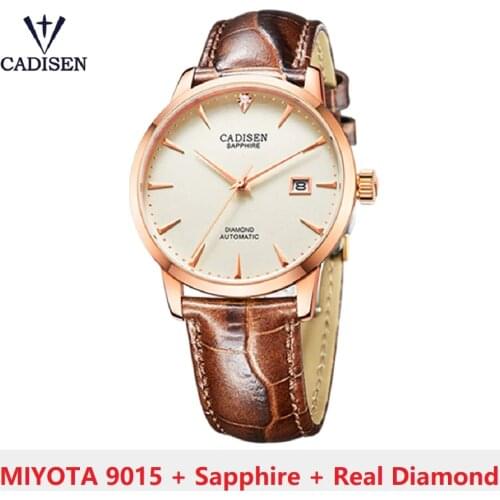 CADISEN C8097 Men`s Watches Japan MIYOTA-9015 Movt Automatic Watch Mechanical Wristwatch Real Diamond Watch Sapphire Glass Clock