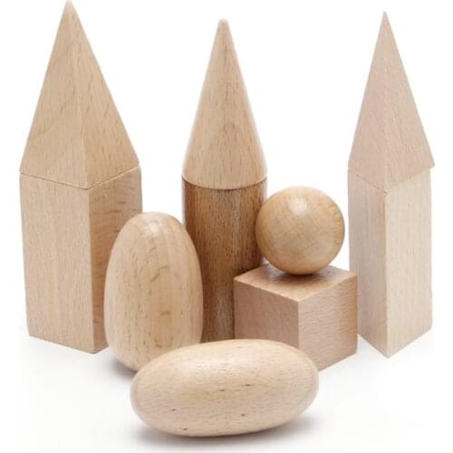 Wooden Geometric Solids 3-D Shapes Montessori Learning Education Math Toys Resources for School Home