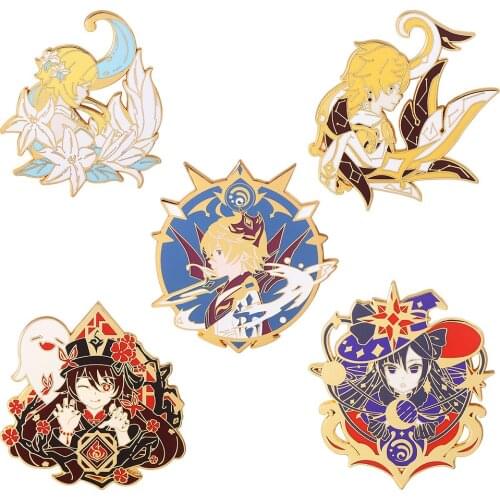 Game Genshin Impact Tartaglia Mona Hu Tao Lumine Kong Cartoon Metal Enamel Backpack Bag Clothes Coat Lapel Badge Brooch Pin