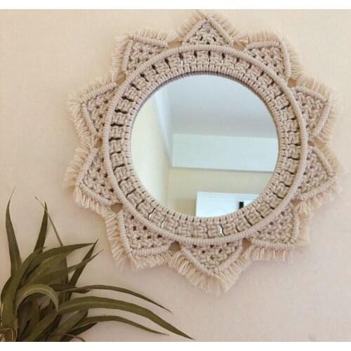 Macrame Tapestry Wall Hanging Decorative Mirror Knot Knit Tapestry Round Mirror Bohemian Decorativos Makeup Mirror