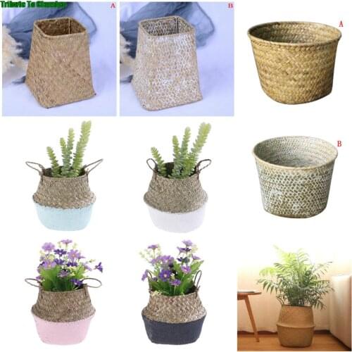 Pot Planter Organization Storage Basket Rattan Straw Basket Wicker Seagrasss Folding Flower Pot Home Storage Basket Flower Vase
