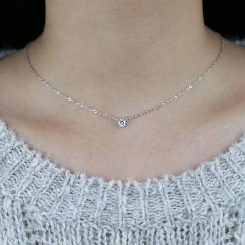 925 sterling silver sparking 5A cubic zirconia single round charm necklace for women cute girl fashion wedding jewelry wholesale