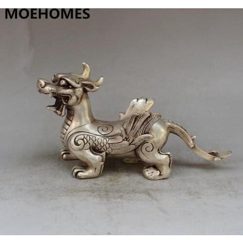 Collectible Decorated Handwork Tibet Silver dargon statue family decoration metal handicraft Statue