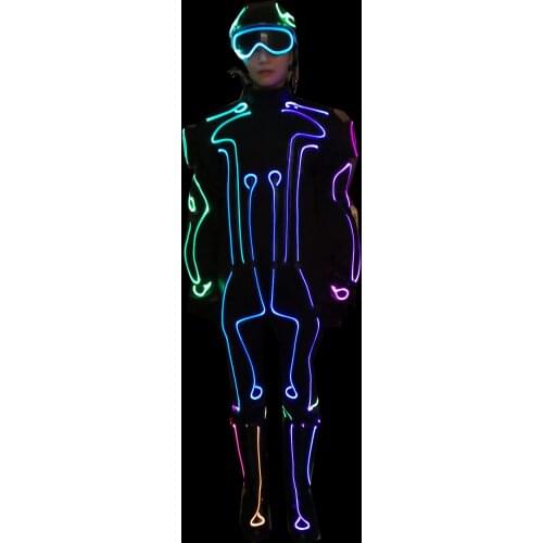 Tron LED suit legacy costume Cosplay Fiber optic outfit neon Light up suit clothing Warrior Disco DJ dance show performance dres