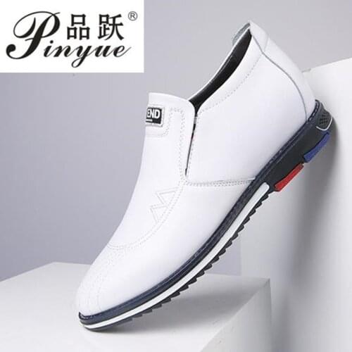 6cm Height Increase Hollow out Summer / Spirng Split Leather Casual Men Sneakers Men Elevator Shoes Luxury Shoe White