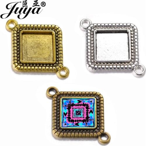 60PCS Vintage Connector Square Bracelet Base 15mm Inner Size Alloy Cabochon Tray For DIY Jewelry Making Findings Accessories