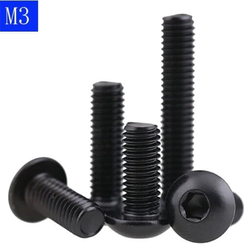 M3 - 0.5 3mm Black 304 Stainless Steel Button Head Socket Cap Screws Metric DIN 7380 Bolts